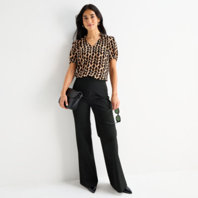 Worthington Womens V Neck Short Sleeve Blouse