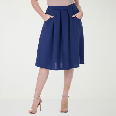 24seven Comfort Apparel Womens Stretch Fabric Mid Rise Pleated Skirt