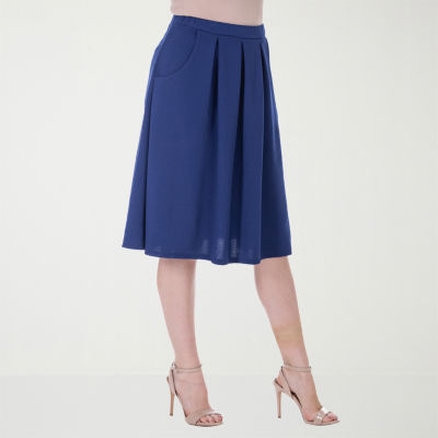 24seven Comfort Apparel Womens Stretch Fabric Mid Rise Pleated Skirt