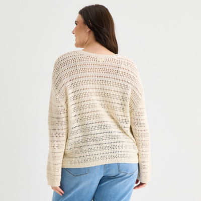 a.n.a Womens Plus Crew Neck Long Sleeve Pullover Sweater