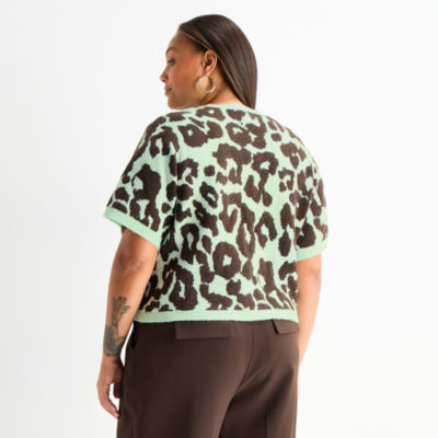 Worthington Plus Womens Crew Neck Short Sleeve Pullover Sweater