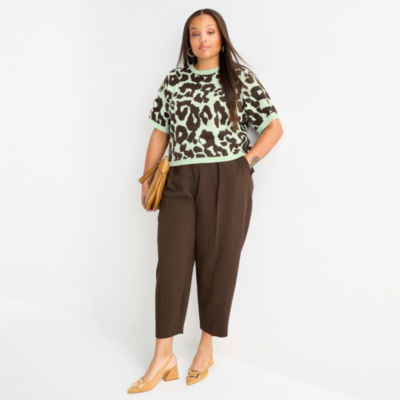 Worthington Plus Womens Crew Neck Short Sleeve Pullover Sweater