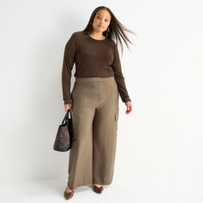 Worthington Womens Plus High Rise Cargo Pant