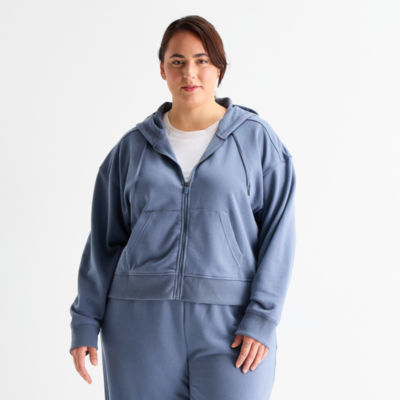 Xersion Womens French Terry Long Sleeve Zipper Active Plus Hoodie