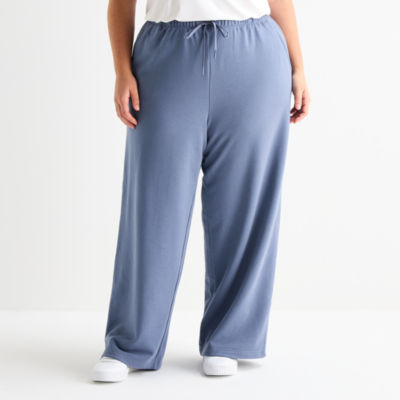 Xersion Womens French Terry Wide Leg Mid Rise Regular Fit Plus Active Pull-On Pant