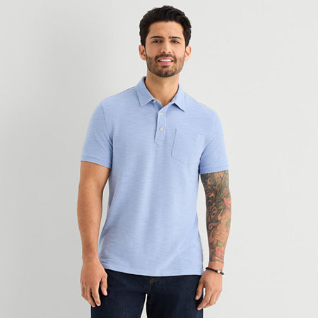 mutual weave Mens Regular Fit Elbow Sleeve Polo Shirt, Large, Blue