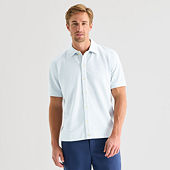 jcpenney stafford short sleeve dress shirts Stafford Button Front Mens Short Sleeve Regular Fit Button-Down Shirt,  Color: Faded Blue Htr