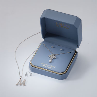 HADLEY & ROW Womens Cubic Zirconia Pure Silver Over Brass Cross 2-pc. Jewelry Set