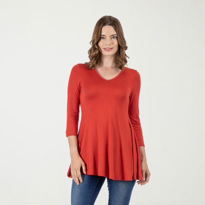 24seven Comfort Apparel Womens V Neck 3/4 Sleeve Tunic Top
