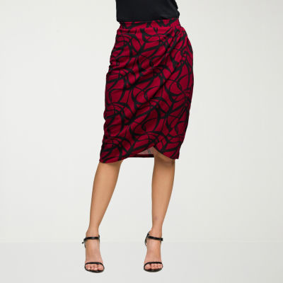 24seven Comfort Apparel Womens Mid Rise Stretch Fabric Pencil Skirt