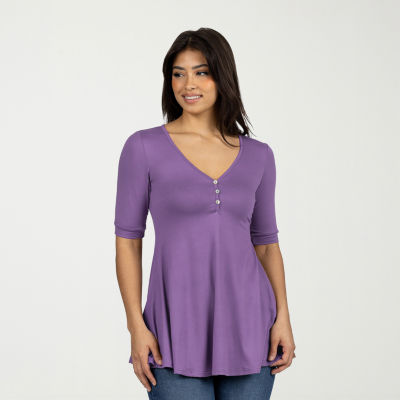 24seven Comfort Apparel Womens V Neck Elbow Sleeve Tunic Top