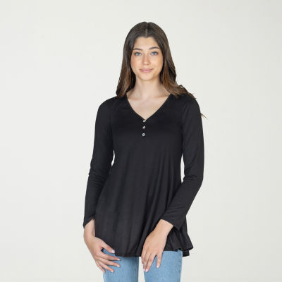 24seven Comfort Apparel Womens Henley Neck Long Sleeve Tunic Top