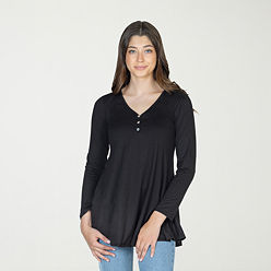 OFEEFAN Women's Long Sleeve Tunic Top – Casual Fall Shirt, Polyester Rayon Blend, Black, Large