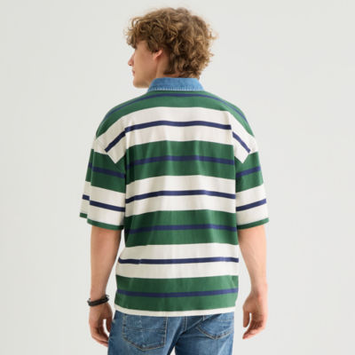 Arizona Mens Elbow Sleeve Regular Fit Button Down Collar Striped