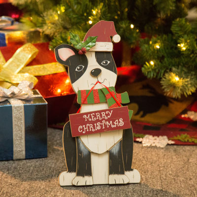 Glitzhome Wooden Christmas Dog Figurine