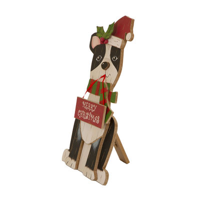 Glitzhome Wooden Christmas Dog Figurine