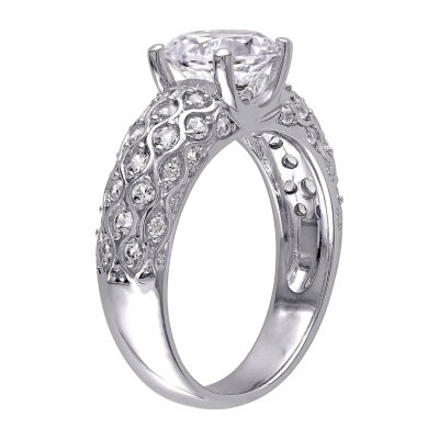 Modern Bride Gemstone Womens Lab Created White Sapphire 10K White Gold Round Engagement Ring