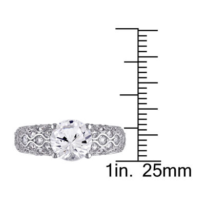 Modern Bride Gemstone Womens Lab Created White Sapphire 10K White Gold Round Engagement Ring