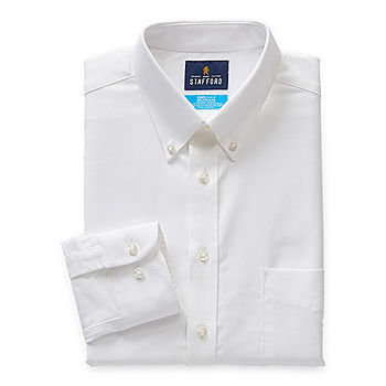 Stafford Coolmax Mens Regular Fit Stretch Fabric Wrinkle Free Long Sleeve Dress Shirt, 15-15.5 34-35, White | Easter Fashion