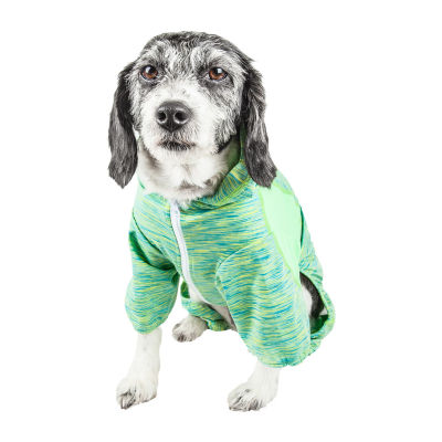 Pet Life ® Active 'Downward Dog' Heathered Performance 4-Way Stretch Two-Toned Full Body Warm Up Hoodie