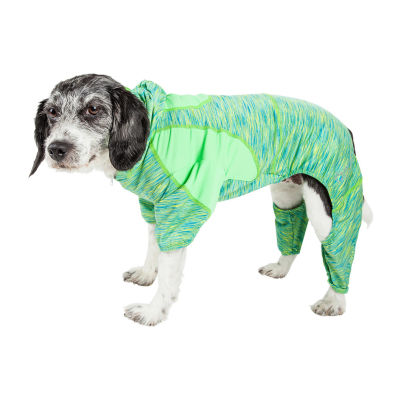 Pet Life ® Active 'Downward Dog' Heathered Performance 4-Way Stretch Two-Toned Full Body Warm Up Hoodie