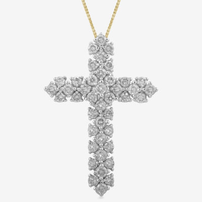 Womens 1 CT. T.W. Mined White Diamond 10K or 14K Gold Cross Pendant Necklace