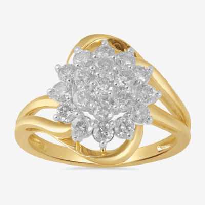 Womens 1 CT. T.W. Natural White Diamond 10K Gold Cluster Cocktail Ring