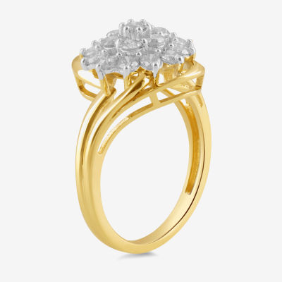 Womens 1 CT. T.W. Natural White Diamond 10K Gold Cluster Cocktail Ring