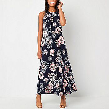 Bee Medallion Puff Print Maxi Dress, Color: Navy Coral - JCPenney