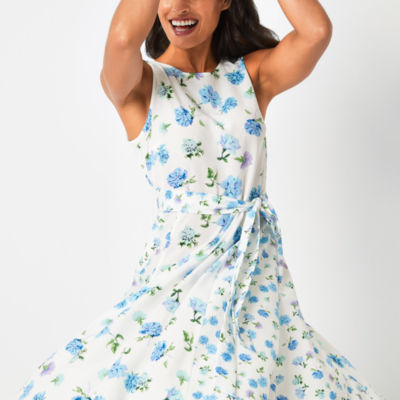 danny and nicole sleeveless fit and flare dress Danny & Nicole Scoop Neck Sleeveless Zipper Back Multi Print Knit Dress  with Matching Jacket