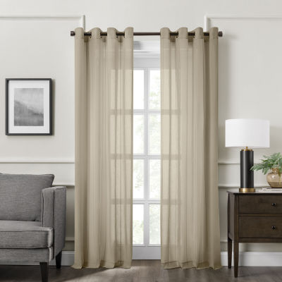 Fieldcrest Heritage Mirron Solid Grommet Top Sheer Single Curtain Panel