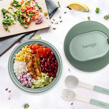 Bentgo  Insulated Leak-Resistant Bowl with Collapsible Utensils, Snack Compartment and Improved Easy-Grip Design for On-the-Go - Green/Khaki