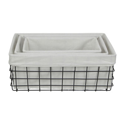 Set Of 3 Rectangular White Lined And Metal Wire Baskets Set Of 3 Rectangular White Lined And Metal Wire Baskets