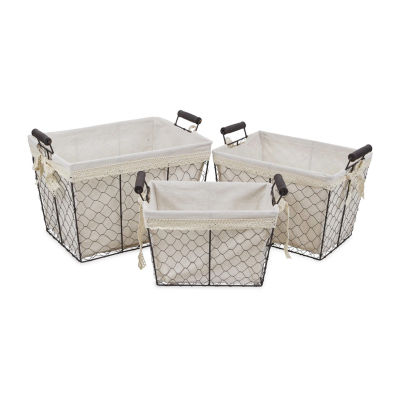 Cheungs Set Of 3 Lined Rectangular Wire Baskets FP33673, Color Beige