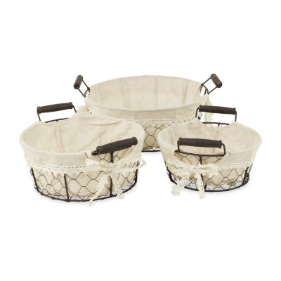 Cheungs Set Of 3 Lined Round Wire Baskets FP33703RD, Color Beige
