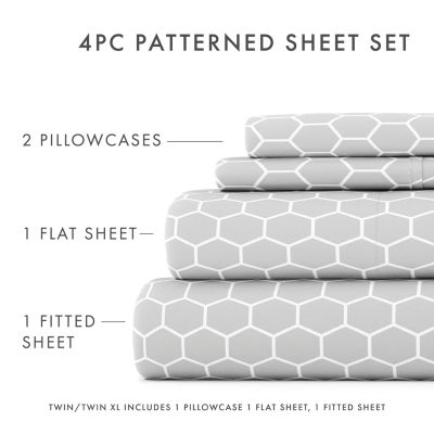 Casual Comfort Ultra Soft Honeycomb Pattern 4 Piece Bed Sheet Set