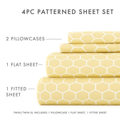 Casual Comfort Ultra Soft Honeycomb Pattern 4 Piece Bed Sheet Set