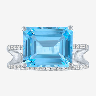 Diamond Addiction (G-H / Si2-I1) Womens 1/7 CT. T.W. Genuine Blue Topaz 10K White Gold Cocktail Ring