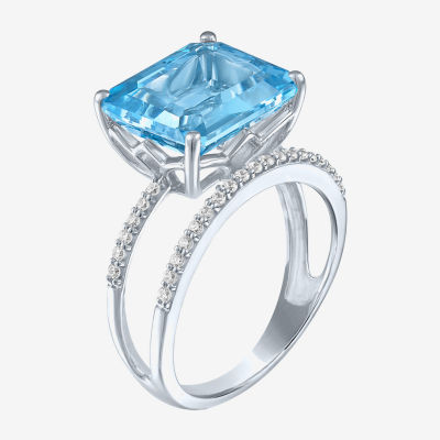 Diamond Addiction (G-H / Si2-I1) Womens 1/7 CT. T.W. Genuine Blue Topaz 10K White Gold Cocktail Ring