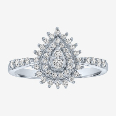 (G-H / Si2-I1) Womens 1/3 CT. T.W. Lab Grown Diamond 10K White Gold Pear Cluster Cocktail Ring