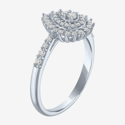 (G-H / Si2-I1) Womens 1/3 CT. T.W. Lab Grown Diamond 10K White Gold Pear Cluster Cocktail Ring