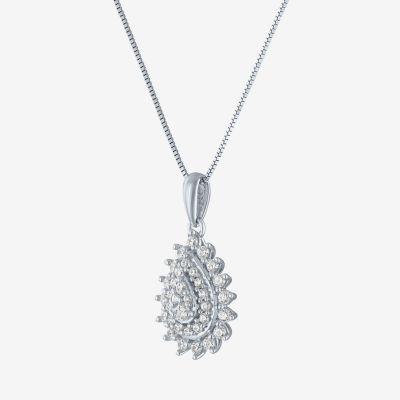 G-H / Si2-I1) Womens 1/ CT. T.W. Lab Grown White Diamond 10K White Gold Pear Pendant Necklace