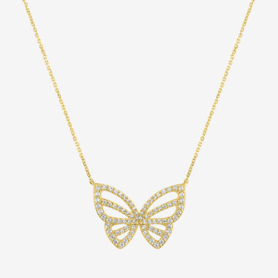 G-H / Si2-I1) Womens 1/ CT. T.W. Lab Grown White Diamond 10K Gold Butterfly Pendant Necklace