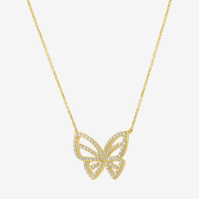 G-H / Si2-I1) Womens 1/ CT. T.W. Lab Grown White Diamond 10K Gold Butterfly Pendant Necklace