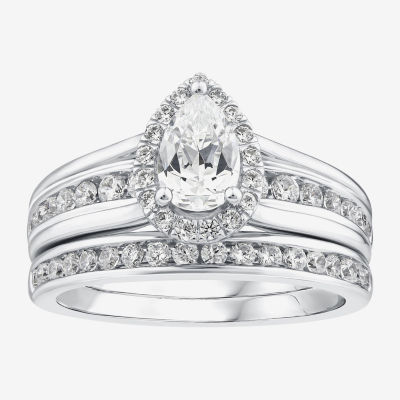 4 CT. T.W. Diamond Pear Shape Side Stone Halo Engagement Ring in 10K or 14K  White Gold - JCPenney