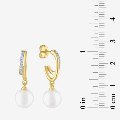 Diamond Addiction (G-H / Si2-I1) C-Hoop Diamond Accent Lab Grown White Diamond Cultured Freshwater Pearl 14K Gold Over Silver Sterling Silver Hoop Earrings