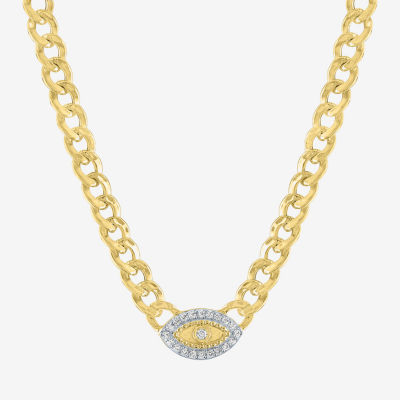 Diamond Addiction (G-H / Si2-I1) 14K Gold Over Silver Sterling Silver 18 Inch Hollow Curb Evil Eye Chain Necklace