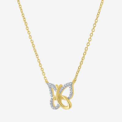 (G-H / Si2-I1) Womens 1/10 CT. T.W. Lab Grown White Diamond 14K Gold Over Silver Sterling Silver Butterfly Pendant Necklace