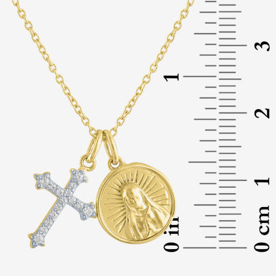 (G-H / Si2-I1) Womens 1/10 CT. T.W. Lab Grown White Diamond 14K Gold Over Silver Sterling Silver Cross Pendant Necklace