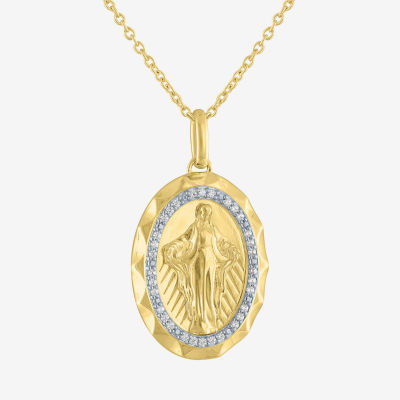 Medalla Milagrosa / Miraculous Medal (G-H / Si2-I1) Womens 1/10 CT. T.W. Lab Grown White Diamond 14K Gold Over Silver Sterling Silver Pendant Necklace